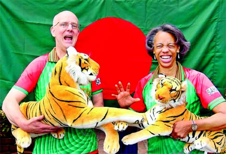 US High Commisioner to Bangladesh Marcia Bernicat (right) enjoying the Asia Cup Cricket match between Bangladesh and Pakistan at the Mirpur Sher-e-Bangla National Cricket Stadium on Wednesday.