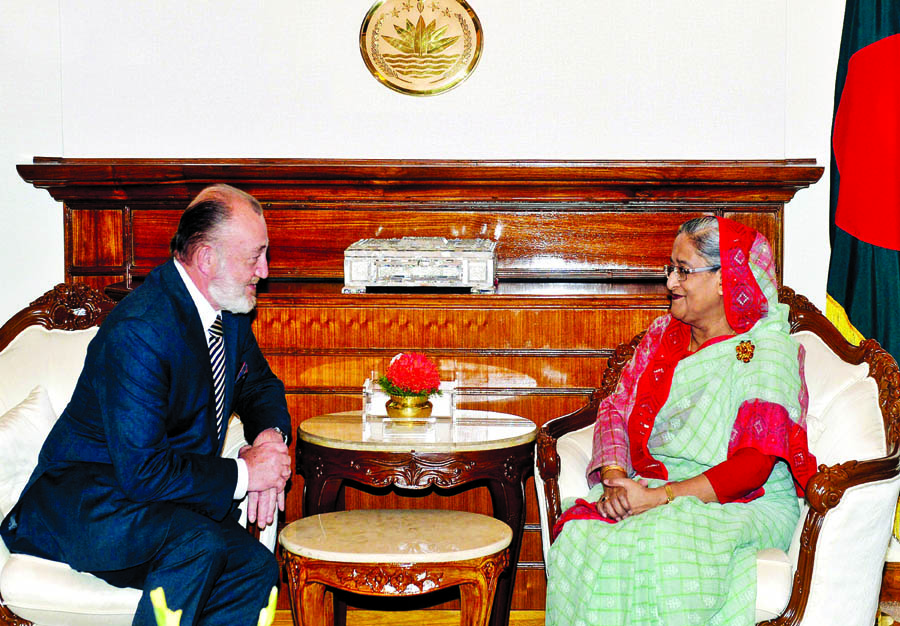 Russian Envoy to Bangladesh Alexander A Nikolaev paid a farewell call on Prime Minister Sheikh Hasina at the latter's office on Thursday. BSS photo