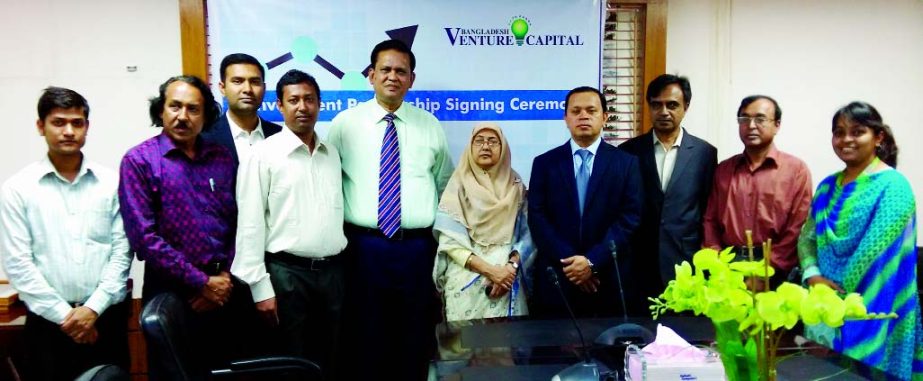 Md. Sabur Khan, Chairman, Bangladesh Venture Capital Ltd and Masuda Islam, Owner of Protina Home Made Plus pose at the agreement signing ceremony in the city recently.
