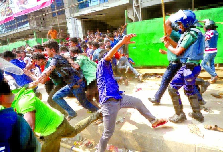 The angry cricket fans and police engaged in battle on the premises of Sher-e-Bangla National Cricket Stadium at Mirpur on Saturday. The fans became angry after they failed to get tickets of the final match of the Asia Cup Twenty20 between Bangladesh and