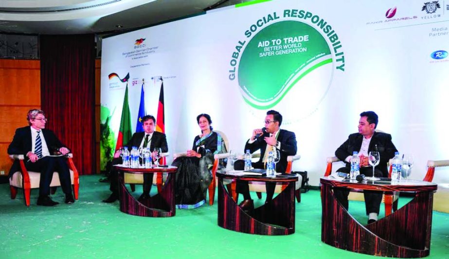 Bangladesh German Chambers of Commerce and Industry organizes 4th Global Social Responsibility Conference-2016 at a local hotel in Dhaka recently. Nafiz uz zaman, Director of Fakir Apparels Ltd, Md Naser Sahriar Zahedy, Chairman of Radiant Pharmaceuticals