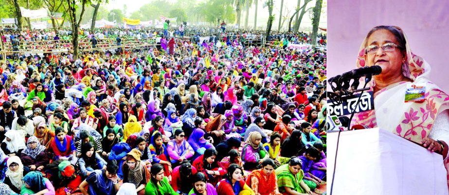 Prime Minister Sheikh Hasina addressing a public rally at Suhrawardy Uddyan in city marking the Historic 7th March.