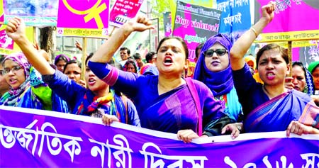 Marking the International Women's Day Sammilita Garments Sramik Federation brought out a procession in the city on Tuesday.