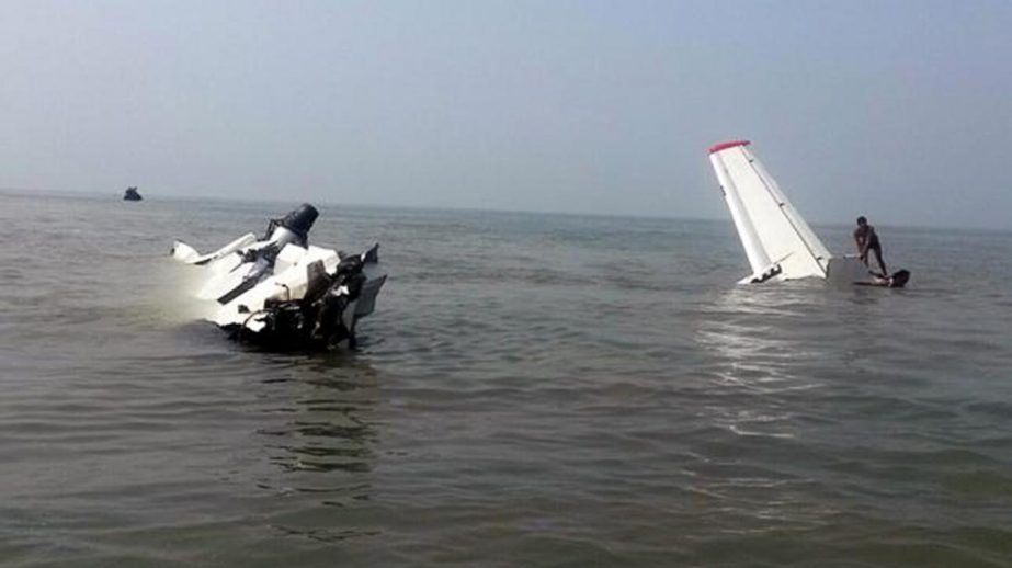 The debris of the chartered aircraft floating in the Bay of Bengal on March 9, 2016. The aircraft, bound for Jessore from Coxâ€™s Bazar, crashed shortly after it took off.