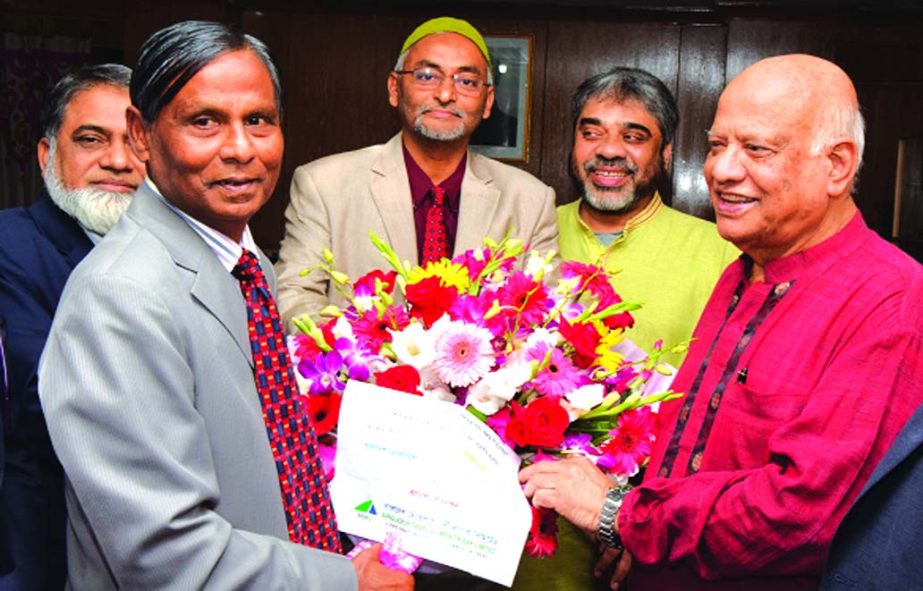 Md. Yeasin Ali, Chairman of BDBL Board of Directors, greeting Finance Minister Abul Maal Abdul Muhith, MP on Wednesday in Dhaka for the nomination of 'Independence Medal' for his role in creating public opinion abroad in favour of liberation war. Managi