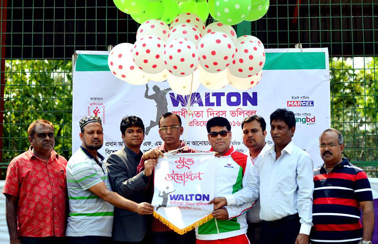 Senior Additional Director of Walton Group FM Iqbal Bin Anwar Dawn inaugurating the Walton Independence Day Volleyball Competition by releasing the balloons as the chief guest at the Dhaka Volleyball Stadium on Wednesday.