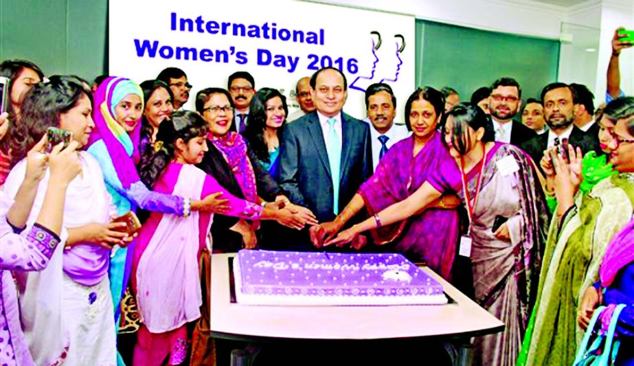 ONE Bank celebrates International Women's Day at the bank's head office on March 8. All Female employees of CHQ were present in the program. Managing Director Fakhrul Alam greeted them through a cake cutting. Senior Executives of the Bank were also pres