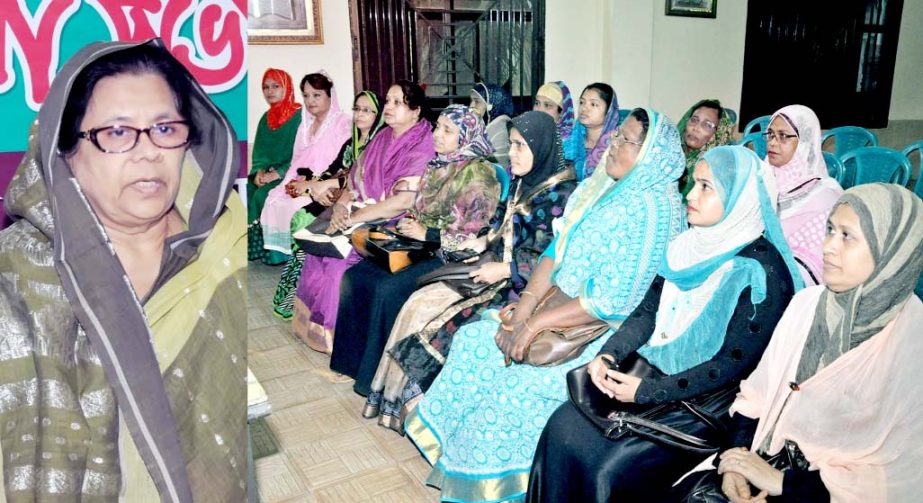 Mrs Hasina Mohiuddin, President, Mohila Awami League, Chittagong City Unit speaking at a discussion meeting on the occasion of the Historic 7th March.