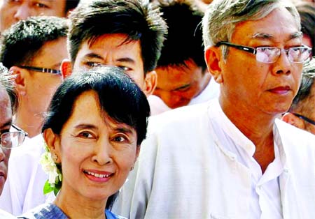 'Htin Kyaw (right) will be the surrogate for Aung San Suu Kyi because the military could not stand the loss of prestige involved in her becoming president.' Internet photo