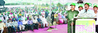 SYLHET: Eminent freedom fighter Md Alauddin Mia, Secretary General, Bangladesh Muktijoddha Sangsad and General Secretary , Jatiya Biddyut Sramik League speaking at an inaugural programme of annual picnic of Jatiyo Biddyut Sramik League at the Hot