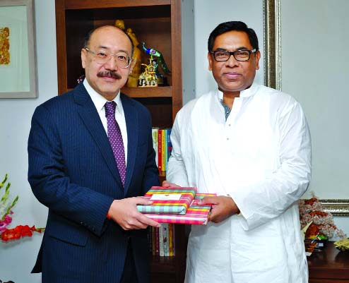 Newly appointed Indian High Commissioner in Dhaka Harsh Vardhan Shringla makes a courtesy call on State Minister for Power, Energy and Mineral Resources Nasrul Hamid at the latterâ€™s secretariat office on Sunday. They discussed cross border electric