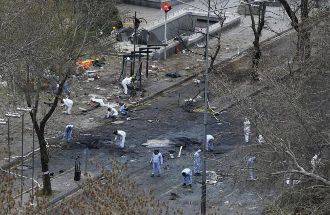 Forensic officers work on the site of a suicide bomb attack in Ankara, Turkey March 14, 2016. ReutersUmit Bektas