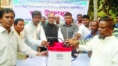 MOULBIBAZAR: Whip of the National Parliament Md Shahab Uddin MP distributing agricultural materials to the members of local 11 farmers' associations at Barolekha Upazila recently.