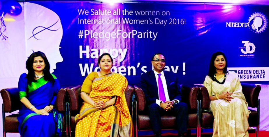Green Delta Insurance Company Limited arranges a discussion on Women's Day 2016 in the capital recently. Syed Mahbubur Rahman, Managing Director, Dhaka Bank Limited, Safina Rahman, Chairman, Lakhsma Sweaters Ltd, Kaniz Almas Khan, CEO, Persona and Farzan