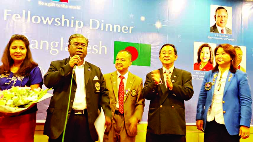 Rotary Governor ASM Sawket Hossain speaking at a fellowship meeting of Bangladesh-Malaysia Rotary International at Gulshan Rotary Club auditorium in the city on Wednesday. Malaysian Rotary Governor Siti Subiadah also spoke on the occasion, among others.