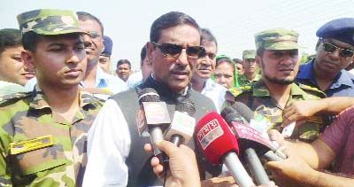 MYMENSINGH: Minister for Road Transport and Bridges Obaidul Quader MP talking to journalists after visiting Dhaka-Mymensingh Highway on Thursday.