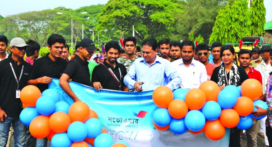 Barisal District Commissioner Gazi Mohammad Saifuzzaman, attends a rally of NOVO Air for regarding the Dhaka-Barisal Flight route on Saturday.