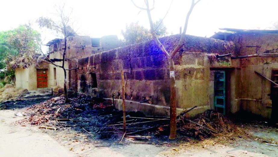 NAOGAON: Miscreants set fire on the election camp of Ataur Rahman , an UP candidate of BNP at Boro Bidirpur Village on Sunday.