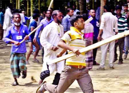 Panic gripped the general voters when armed supporters of ruling party-backed candidates, locked in clashes with the followers of opponent contenders in different unions of Barisal on Tuesday.