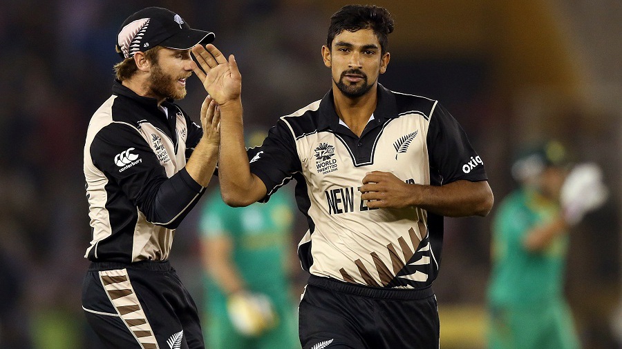 Ish Sodhi celebrates a wicket with Kane Williamson, New Zealand v Pakistan, World T20 2016, Group 2, Mohali, March 22, 2016 Â©IDIGetty Images