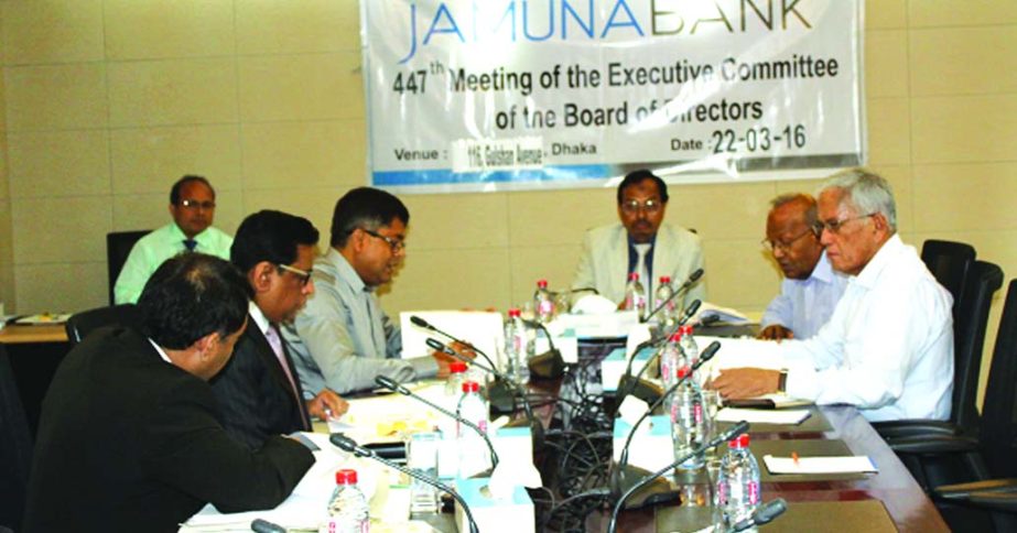 447th Executive Committee (EC) meeting of Jamuna Bank Limited held in the city on Thursday. In the picture, Al-Haj Nur Mohammed, Chairman, other Directors of Executive Committee and Managing Director Shafiqul Alam of the bank are seen in the meeting.