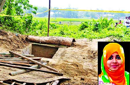 The body of Sohagi Jahan Tonu (inset) was exhumed after 10 days of burial at Muradnagar in Comilla for fresh autopsy in compliance with court order on Wednesday.