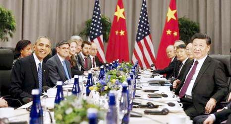 U.S. President Barack Obama (L) meets with Chinese President Xi Jinping (R) at the Nuclear Security Summit in Washington on Thursday.