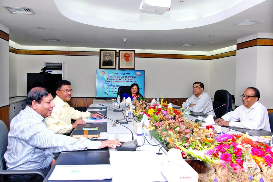 Suraiya Begum, ndc, Secretary of PMO presiding over a meeting on future work plan of BEPZA, progress of Annual Performance Agreement (APA), challenges faced by the organization and overall activities of it at BEPZA, Dhaka office recently. Major General Mo