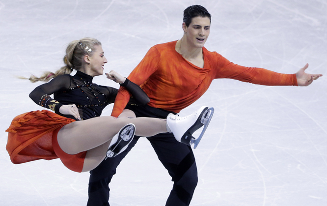 Piper Gilles and Paul Poirier of Canada compete during the free dance program in the World Figure Skating Championships in Boston on Thursday.