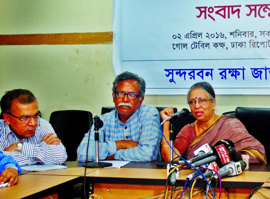 Former Adviser of Caretaker Government Advocate Sultana Kamal speaking at a press conference on UNESCO World Heritage Centre's recent visit to the Sundarbans and Related Matters at the Dhaka Reporters' Unity on Saturday.