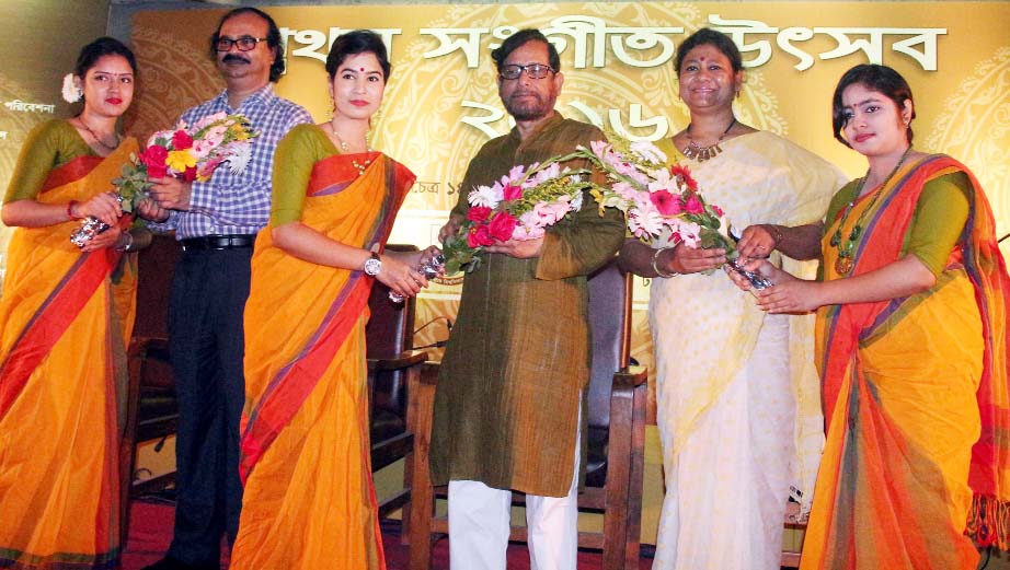 Asaduzzaman Nur, Minister of Cultural Affairs is seen at the first 'Music Festival' at Jagannath University arranged by the University's Music Department on Thursday.