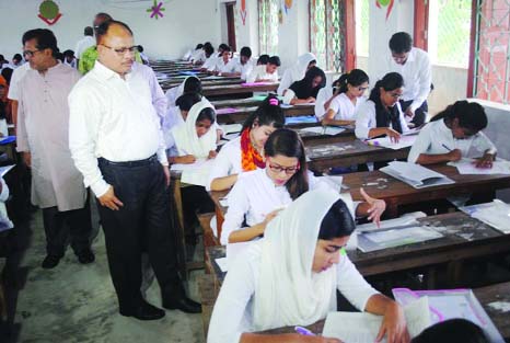 BARISAL: Prof. Md. Ziaul Huq, Chairman, Barisal Education Board visiting a HSC examination center at Barisal Government College on Sunday.