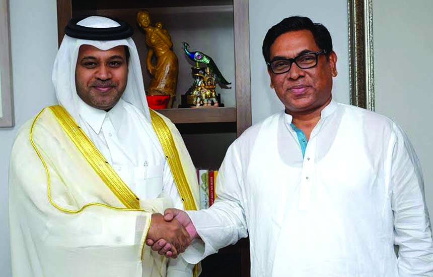 Qatar Ambassador in Dhaka Ahmed Bin Mohamed Al-Dehaimi meets State Minister for Power, Energy and Mineral Resources, Nasrul Hamid at his office in the secretariat on Tuesday. During the meeting the Ambassador expressed his country's interest to build a g