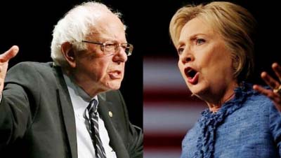 Democratic presidential candidates Bernie Sanders (left) Hillary Clinton.