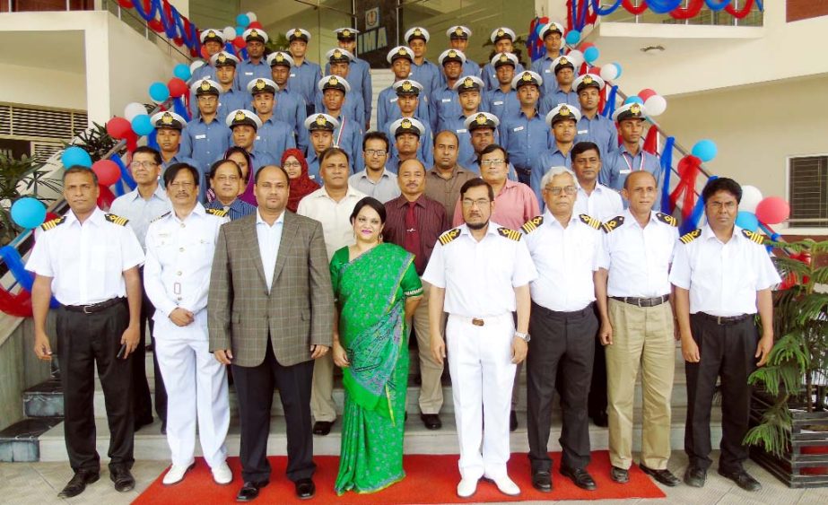 Emdadul Haq Chowdhury, Chairman of International Maritime Academy is seen with the ratings of the Academy at their certificate awarding ceremony held on Thursday at Pubail, Gazipur.