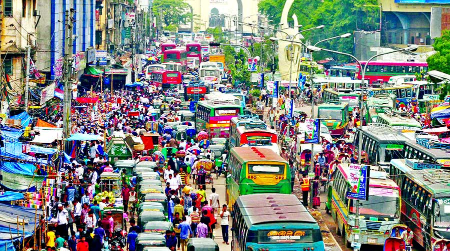 Illegal makeshift shops on Gulistan area that were evicted very recently are back on street causing sufferings to commuters as well as vehicular movement. This photo was taken on Thursday.