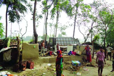 MONIRAMPUR(Jessore): Nor'wester damaged houses and other infrastructures in Monirampur Upazila on Tuesday.
