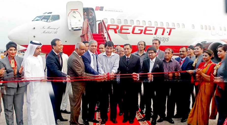 Managing Director of Regent Air Masruf Habib inaugurating Reputed domestic airline of Bangladesh -Regent Airways from Chittagong-Muscat route on Thursday.