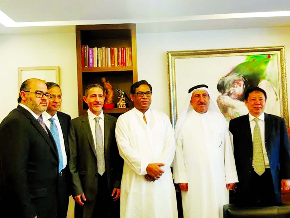 United Arab Emirat's ambassador in Dhaka Dr Saeed Bin Hajar Al-Shehi call on a meet of curtesy with the State Minister for Power, Energy and Minarel Resources Nasrul Hamin at his secretariat office on Monday. UAE delegation expressed their keen interest