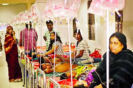 Due to scorching heat wave across the country the number of diarrhoeal patients increasing daily. This photo was taken from city's Mohakhali Cholera Hospital on Tuesday.