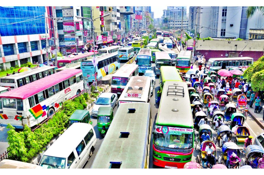 The city people witnessed a severe traffic jam. This photo was taken from city's Topkhana Road on Tuesday.