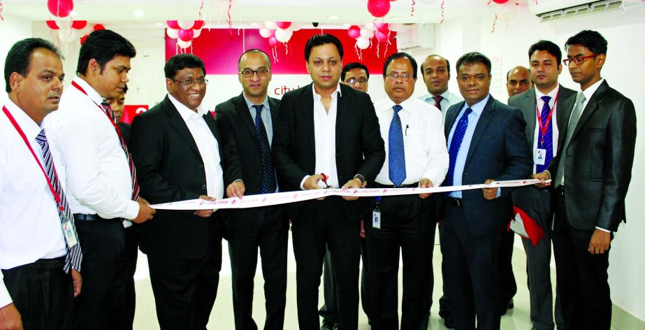 Rubel Aziz, Chairman of City Bank inaugurating its new branch at Naogaon. Sohail R. K. Hussain, MD; Mashrur Arefin, Additional MD; Abdur Rahman, Head of Branches and other high officials of the bank were present.