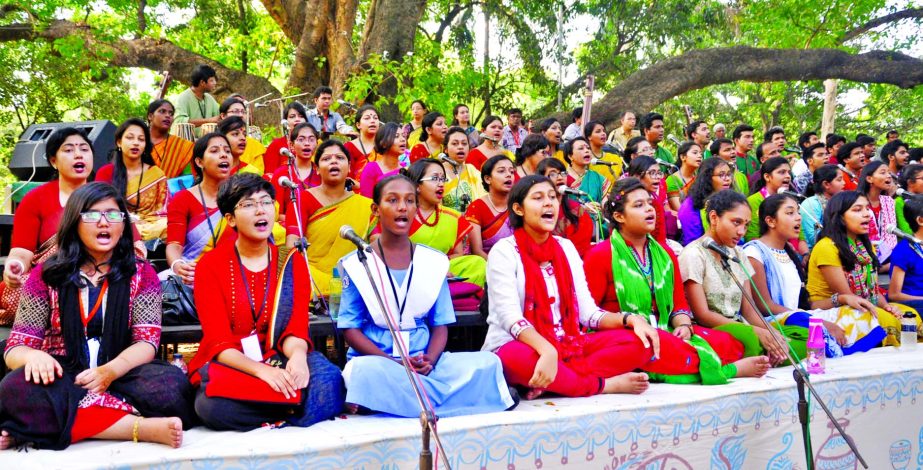 Artistes of Chhayanaut on Wednesday are holding rehearsal at the Ramna Batamul where they sing the traditional Pahela Baishakh song of Rabindranath Tagore to welcome Bengali New Year.