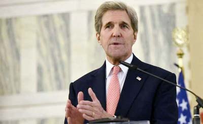US Secretary of State John Kerry talking to newsmen in Washington on Friday.