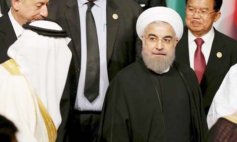 King Salman of Saudi Arabia (front L) is pictured with Iranian President Hassan Rouhani (Front R) during family photo session at the organization of Islamic Cooperation (OIC) Istanbul Summit In Istanbul, Turkey.