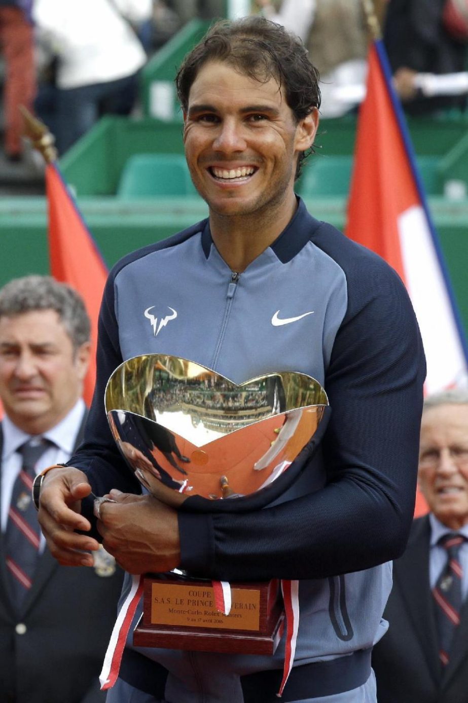 Spain's Rafael Nadal holds his cup after defeating France's Gael Monfils in their final match of the Monte Carlo Tennis Masters tournament in Monaco on Sunday.