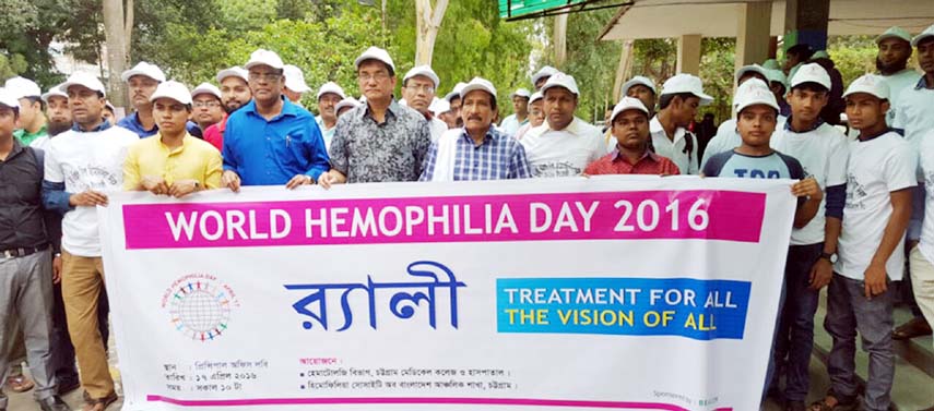 A rally was brought out jointly by members of Hematology Department of Chittagong Medical College, and Hemiphilia patients of Chittagong to mark the World Hemiphilia Day on Monday.