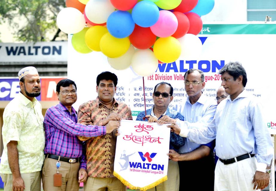 State Minister for Youth and Sports Biren Sikder, MP inaugurating the Walton Dhaka Metropolis First Division Volleyball League by releasing the balloons as the chief guest at the Dhaka Volleyball Stadium on Tuesday.