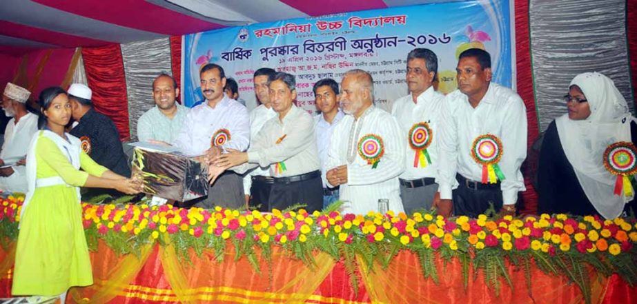 CCC Mayor A J M Nasir Uddin distributing prizes among the winners of annual sports competition of Rahmania High School in the Port city on Tuesday.