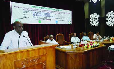 GAZIPUR: Dr. Md. Rafiqul Islam Mondal, Director General , BARI speaking at a workshop on "Modelling Climate Change Impact on Agriculture and Developing Mitigation and Adaptation Strategies for Sustaining Agricultural Production in Bangladesh, CRP-II was